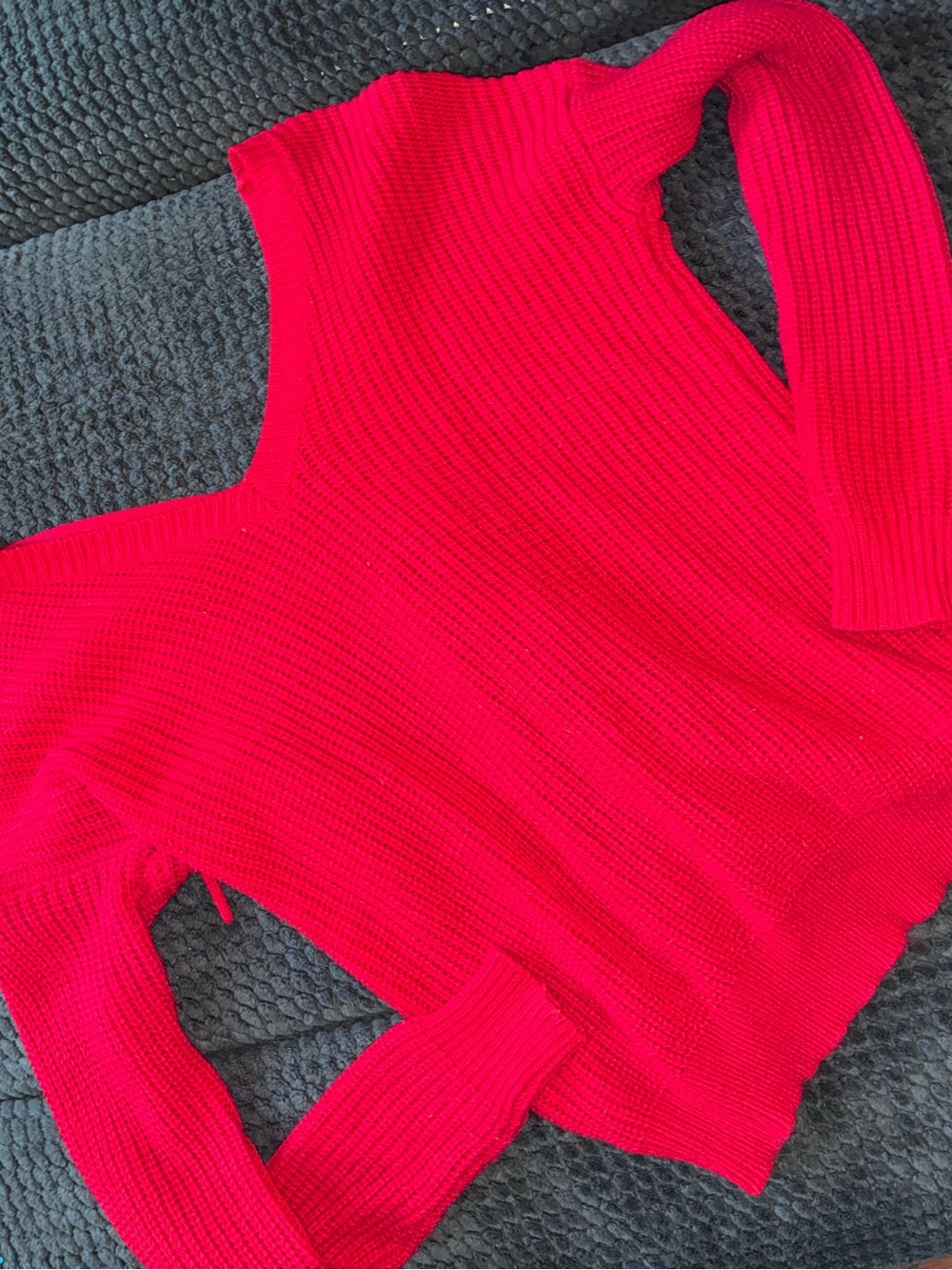 Red Ribbed Knit Women's Sweater - Picture 3 of 7